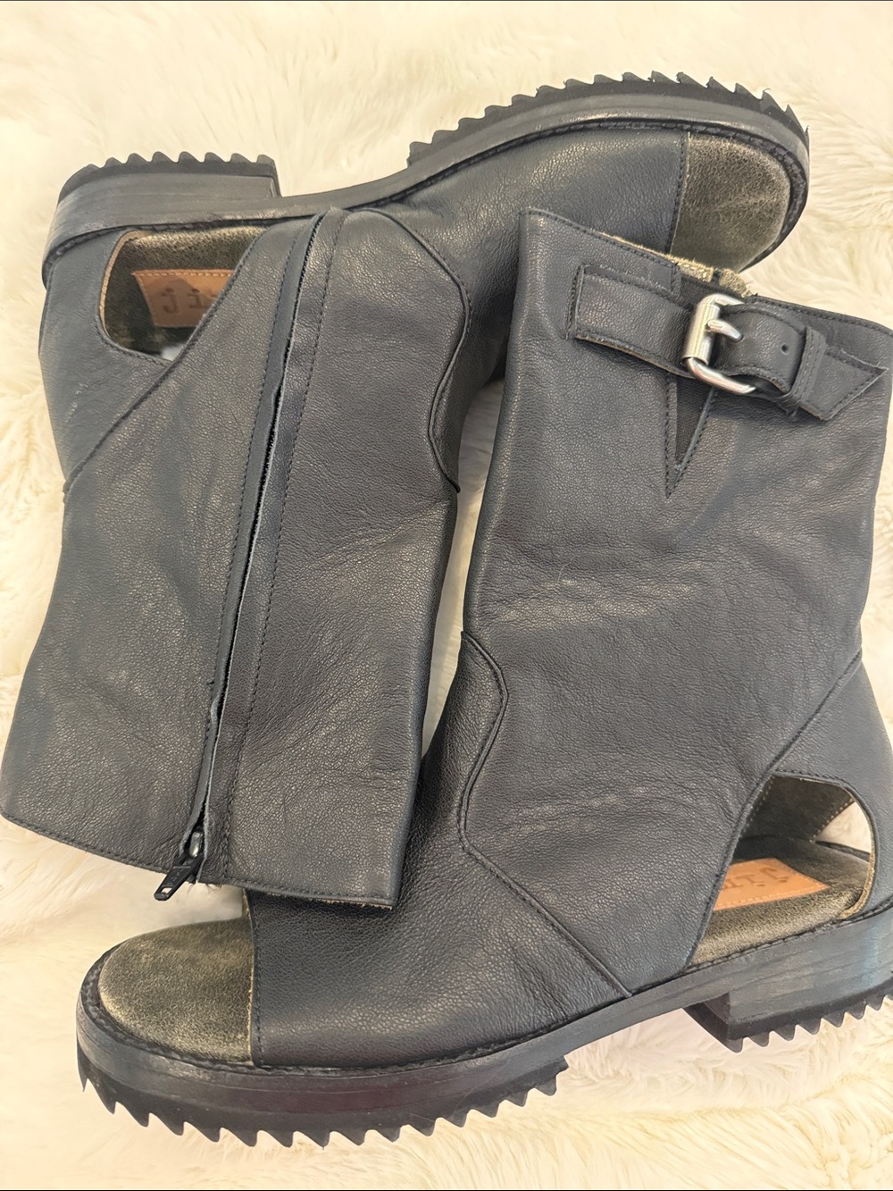Black Leather Open-Toe Buckle Clog Mule